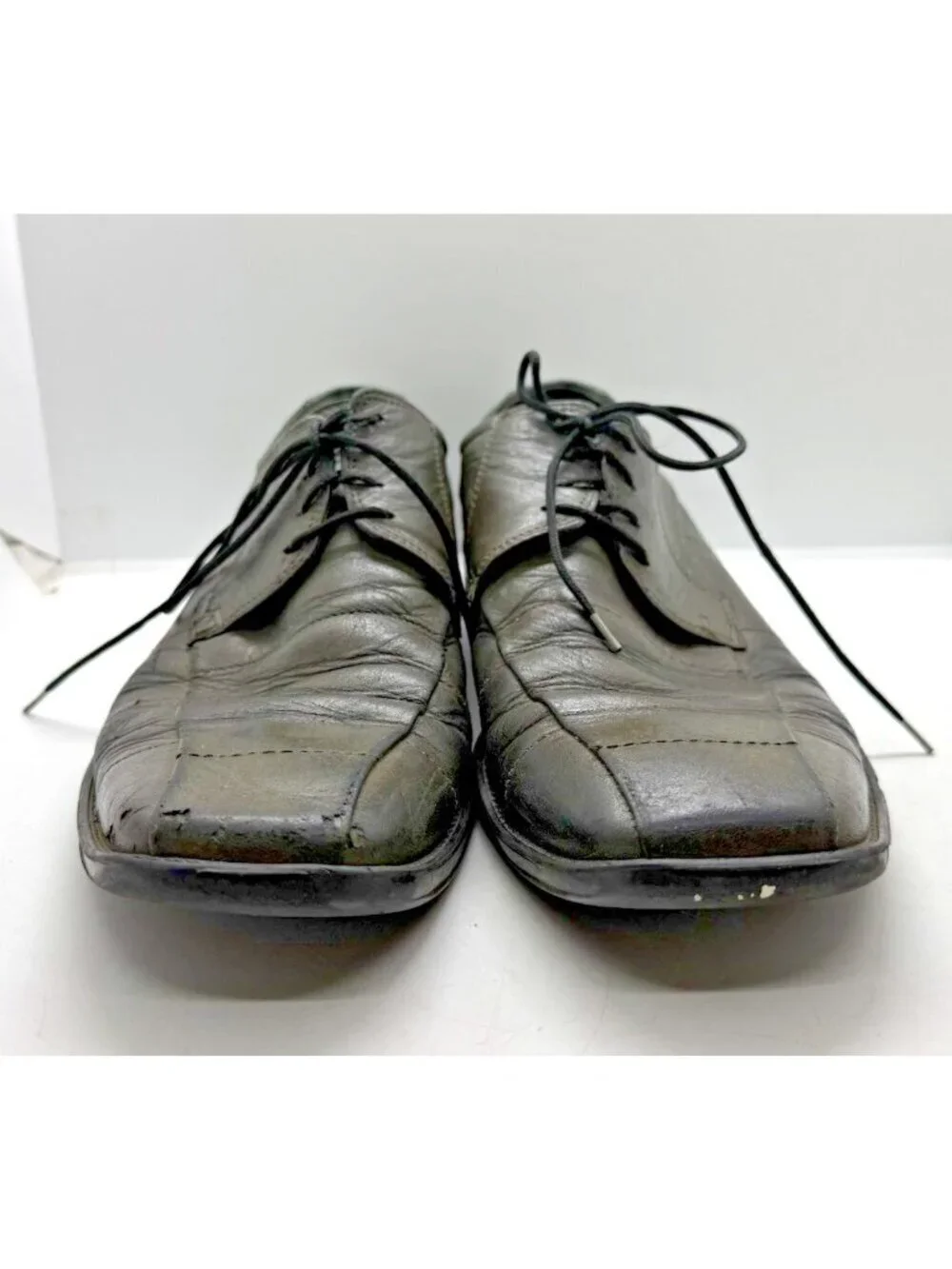 Fretz Men Business Gray Leather Oxford Shoes Sz US 9.5 Square Toe Dress Lace Up